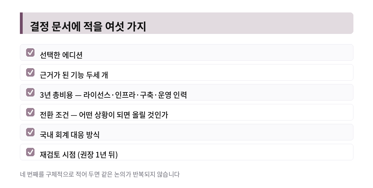 결정 문서에 적을 여섯 가지