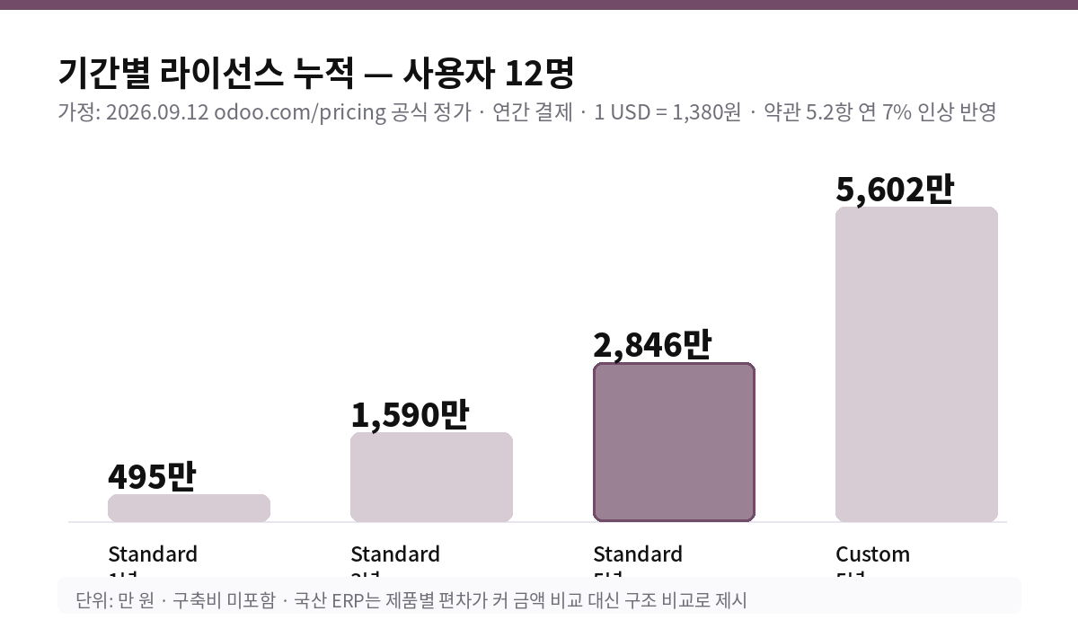기간별 라이선스 누적 — 사용자 12명